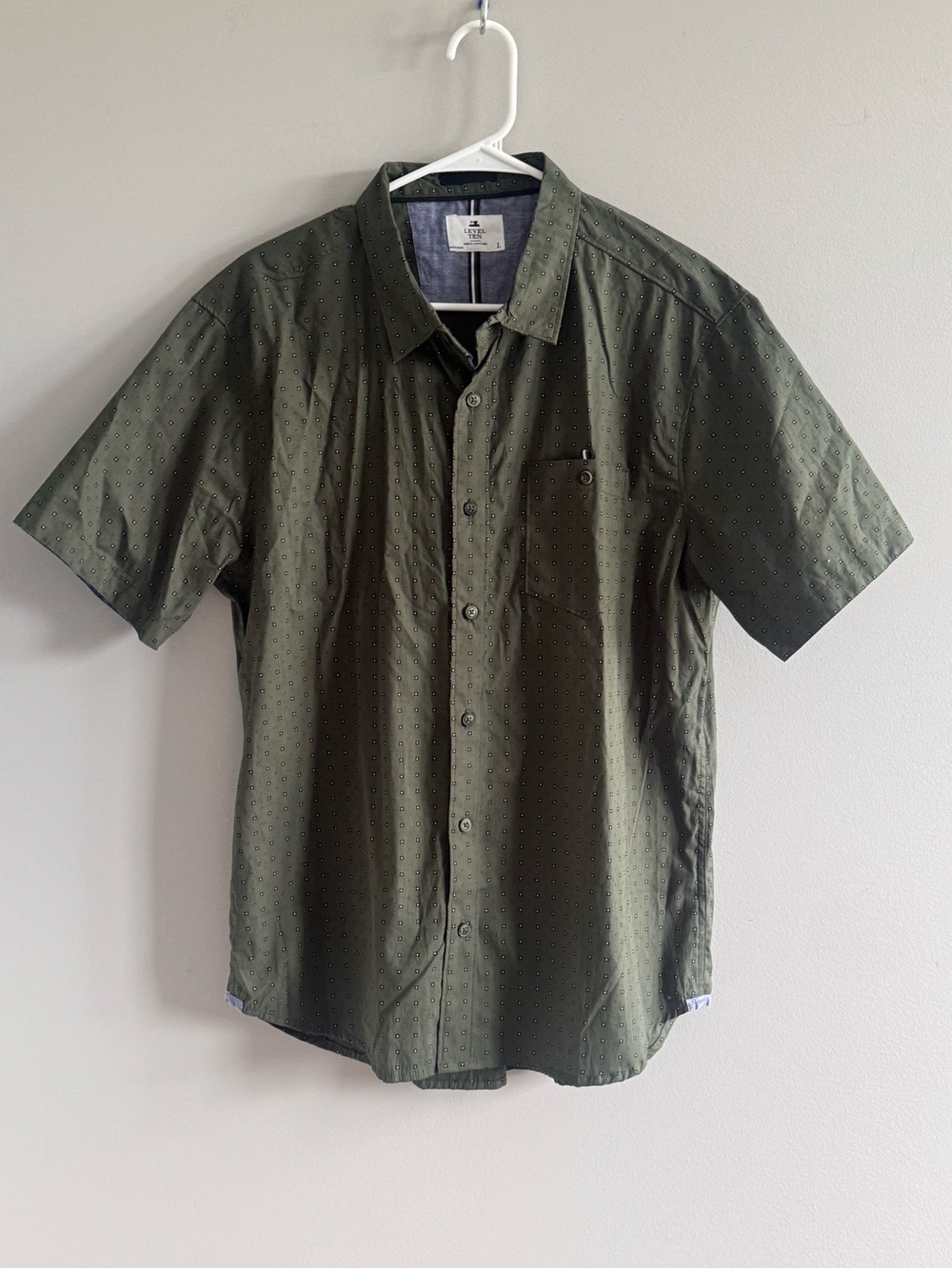 Level Ten Men's Couture Olive Geometric Button Front‎ Shirt Large